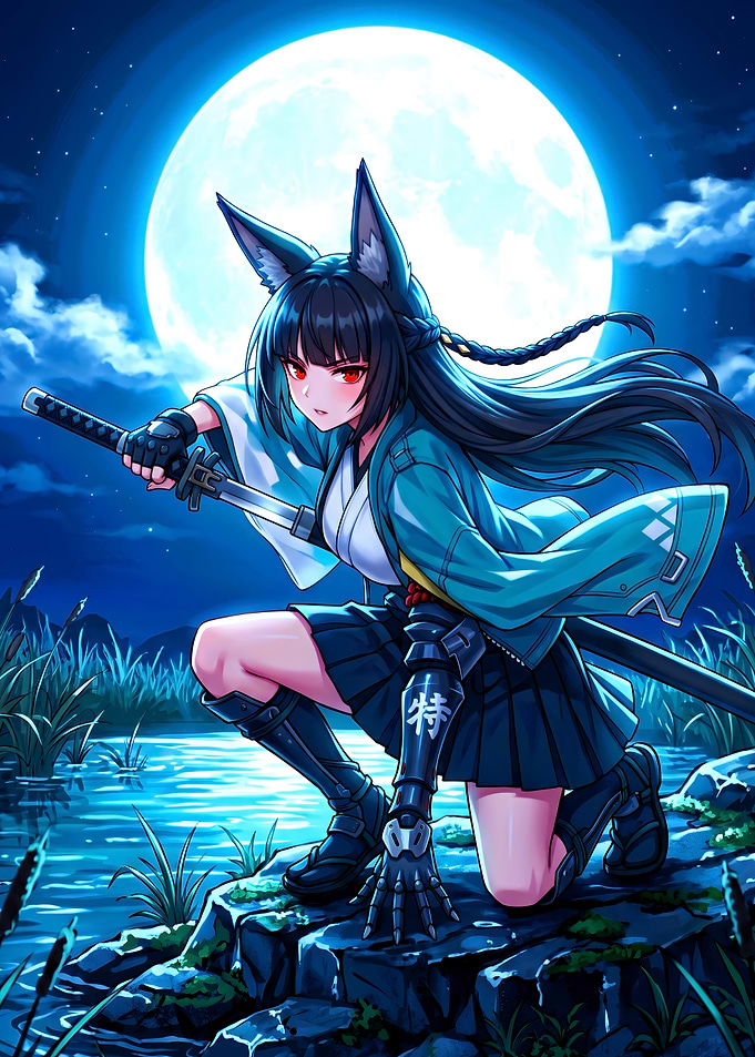 Anime Wolf Girl Samurai Warrior