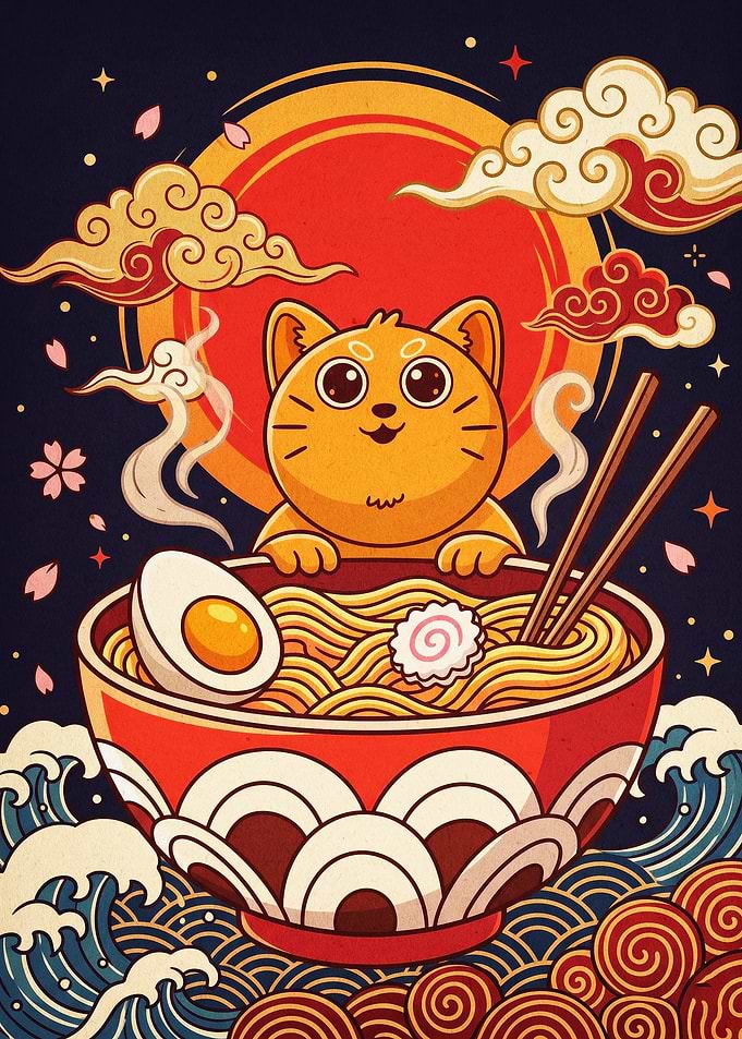 Ramen Cat Japanese Food Cute Poster