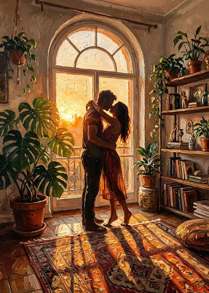 Romantic Couple Kissing at Sunset