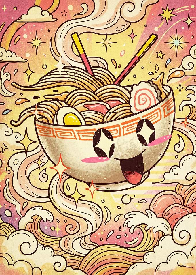 Cute Ramen Bowl Psychedelic Art