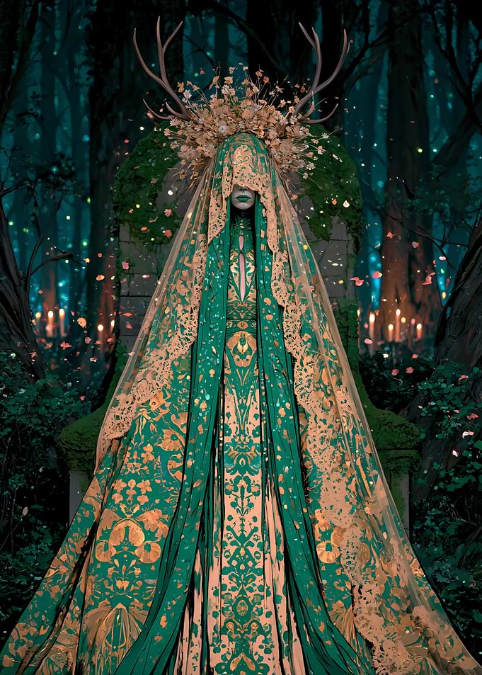 Mystical Forest Queen in Green Gown