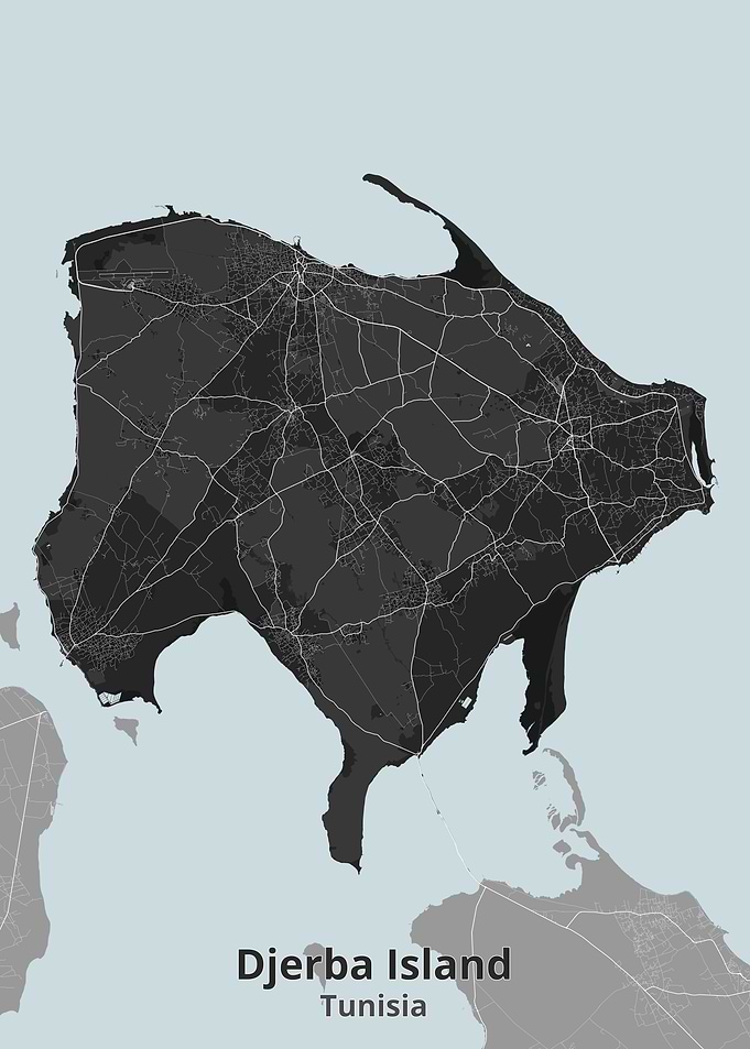 Minimalist Map of Djerba Island Tunisia