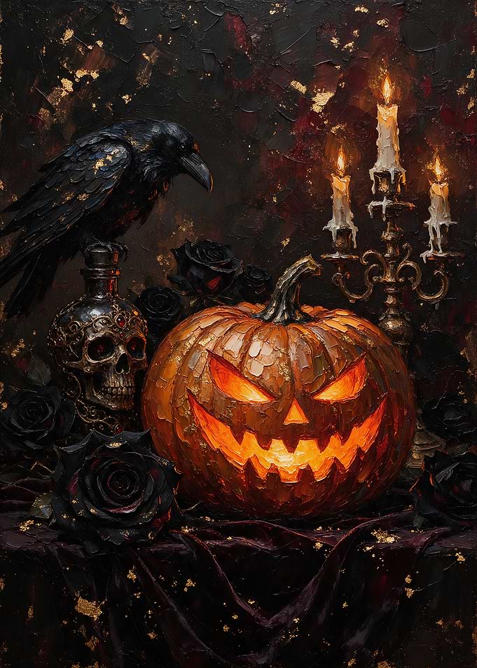 Gothic Halloween Still Life Painting