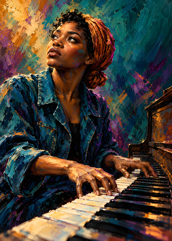 Soulful Pianist in Vibrant Oil Style