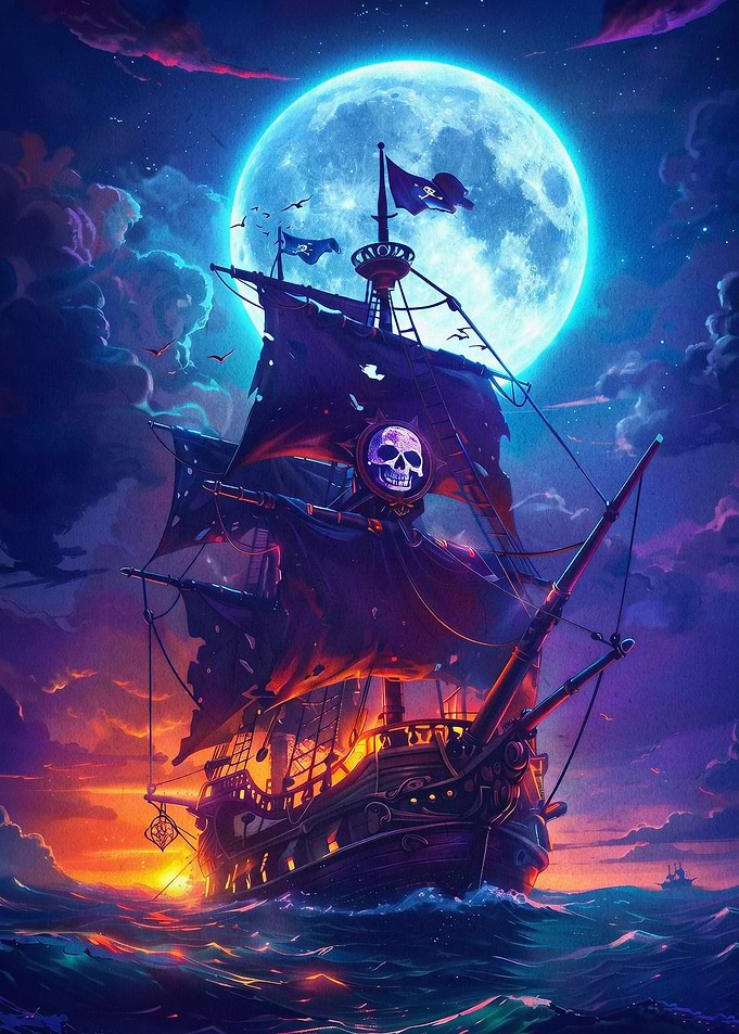 Pirate Ship Moon Fantasy Art