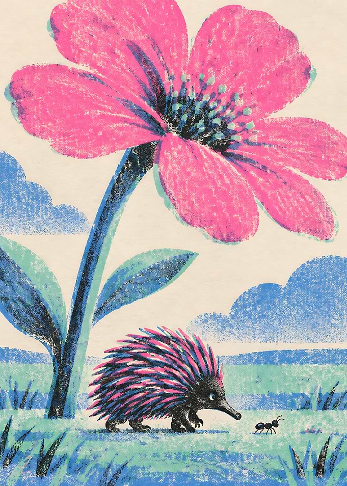 Echidna and Ant Under Giant Flower