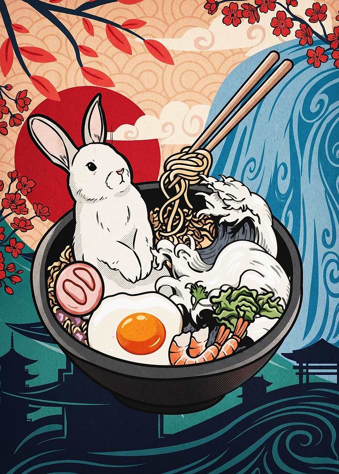 Bunny Ramen Bowl Japanese Art