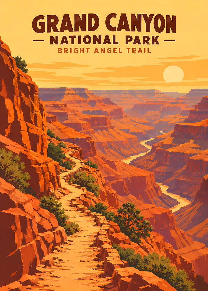 Grand Canyon Bright Angel Trail Retro Art