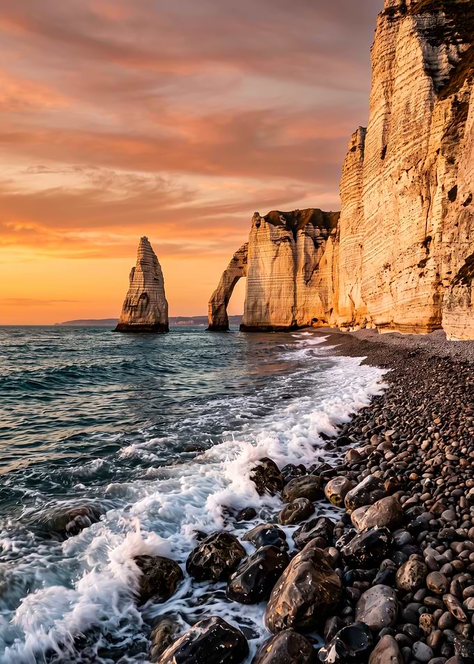 Sunset at Etretat Cliffs