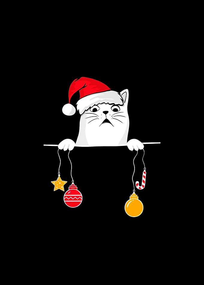Grumpy Christmas Cat with Ornaments