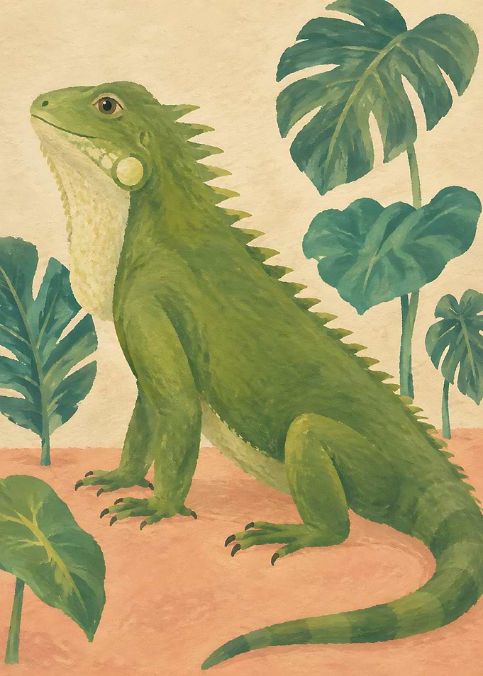 Green Iguana in Tropical Setting