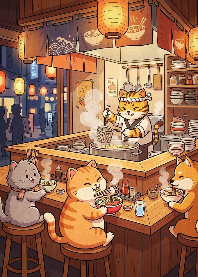 Cat Ramen Shop Cozy Anime Art Poste