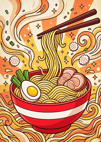 Ramen Noodles Bowl Retro Art Poster
