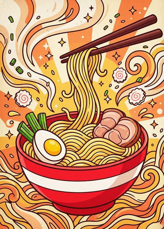 Ramen Noodles Bowl Retro Art Poster