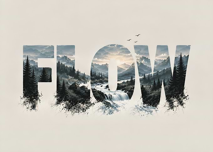 Flow Typography Mountain Landscape Art