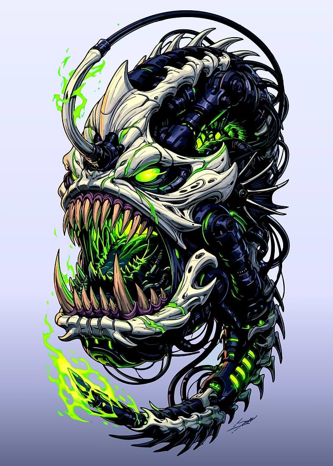 Cybernetic Anglerfish Bio-Mechanical Illustration