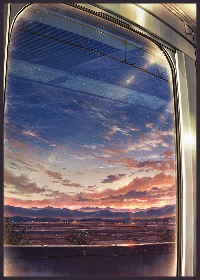 Train Window View of Sunset Landscape