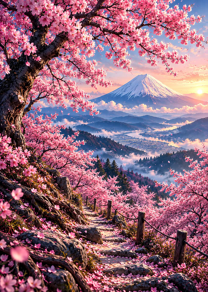 Mount Fuji and Cherry Blossoms