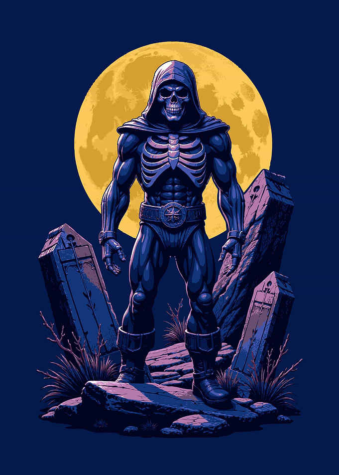 Skeleton Warrior Standing Before Full Moon