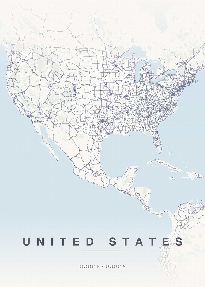 Minimalist United States Road Map
