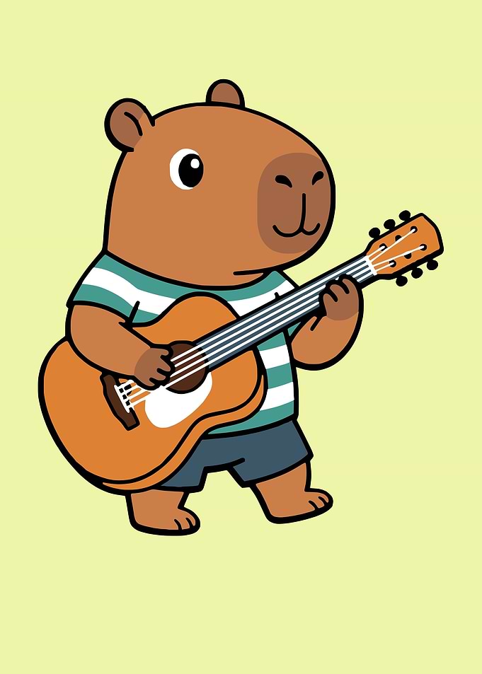 Cute Capybara Playing Acoustic Guitar