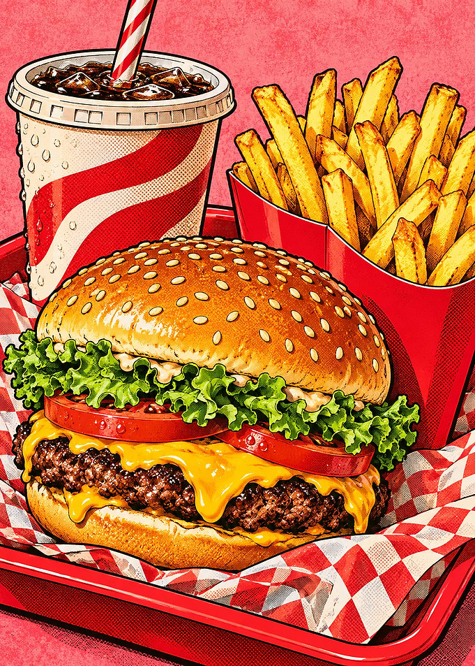 Classic American Fast Food Meal Illustration