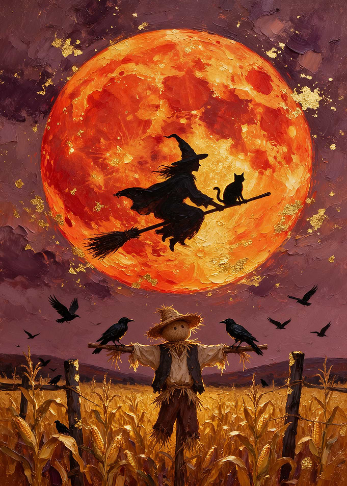 Witch and Scarecrow Halloween Scene