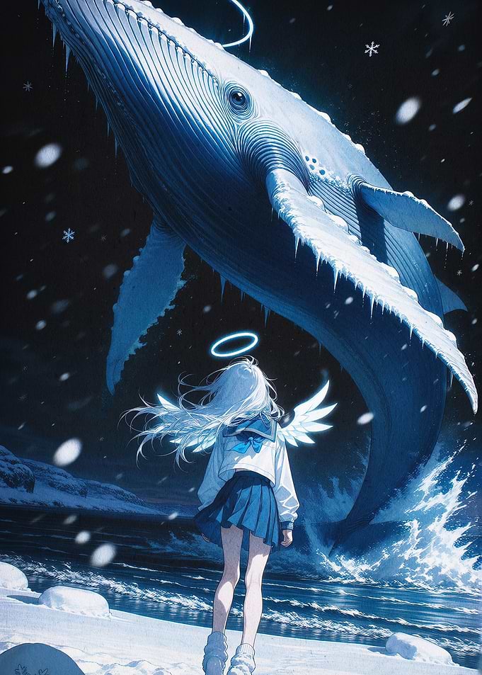 Whale Girl Fantasy Surreal Art