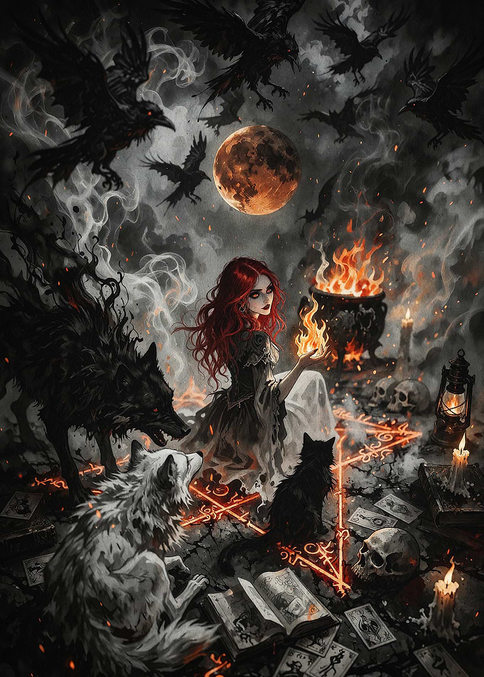 Witchcraft Red Hair Dark Art Poster