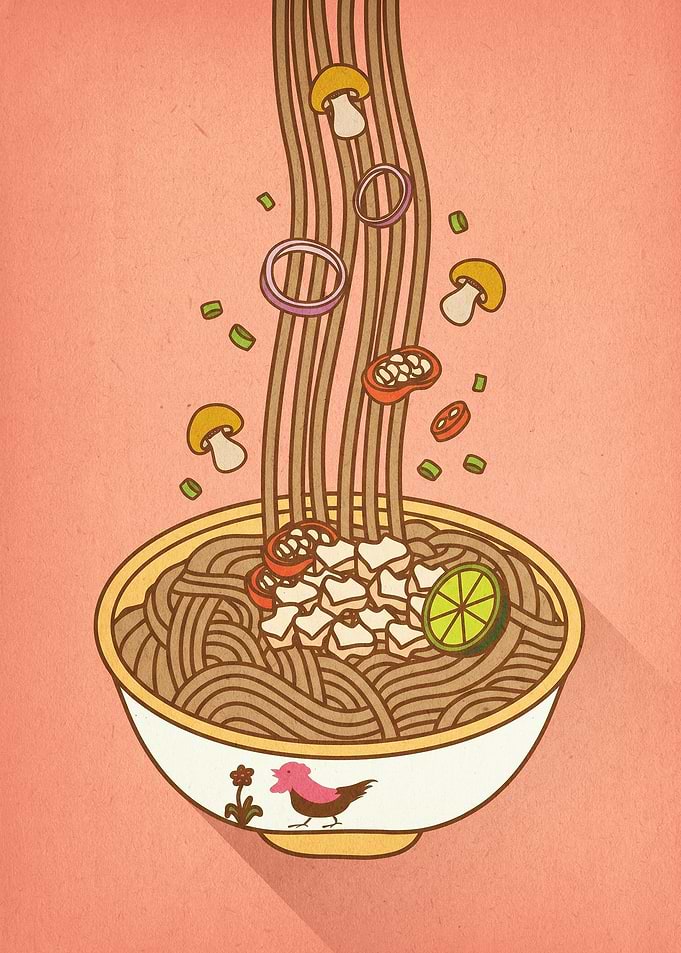 Ramen Noodle Bowl Retro Art Poster