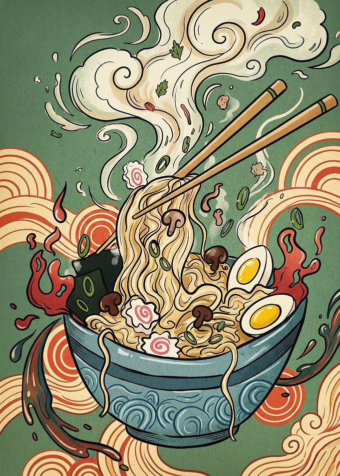 Ramen Noodles Japanese Retro Art