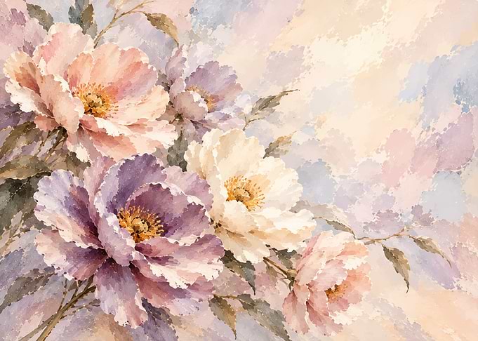 Pastel Peony Floral Oil Painting