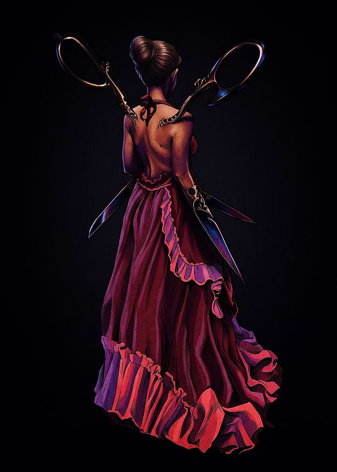 Woman with Giant Scissors Wings