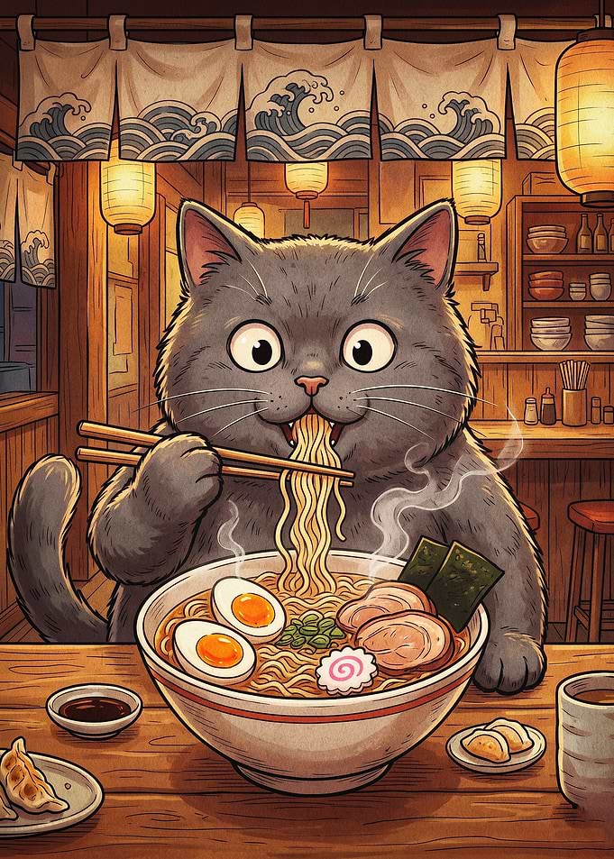 Cat Ramen Shop Japanese Art