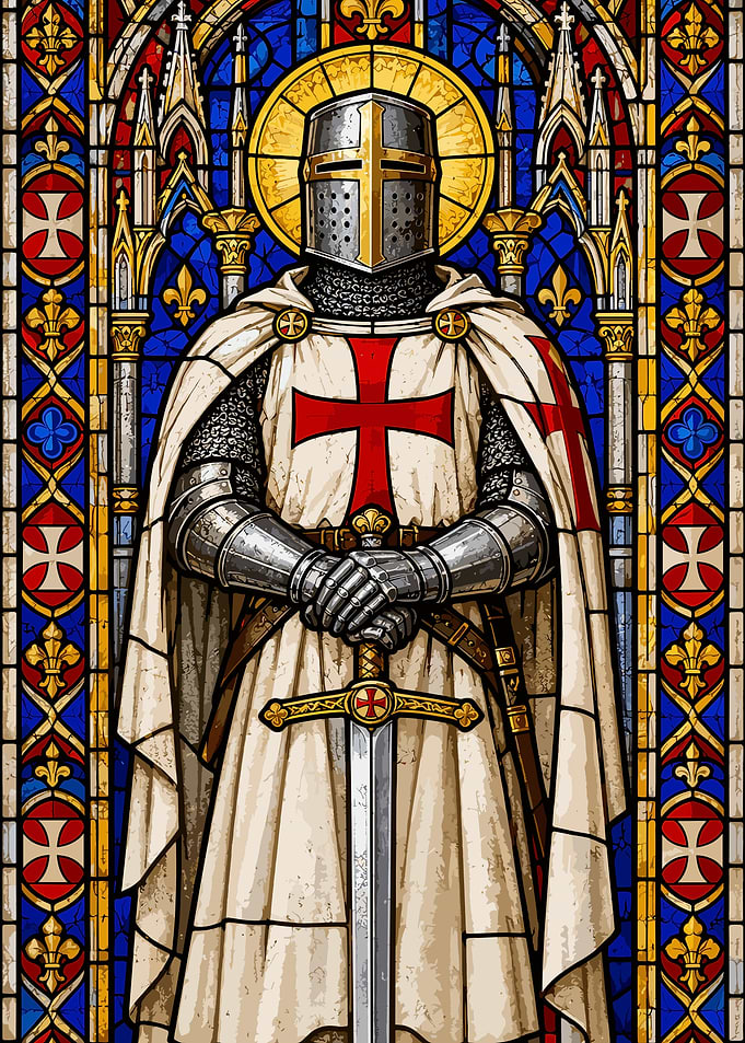 Stained Glass Templar Knight Portrait