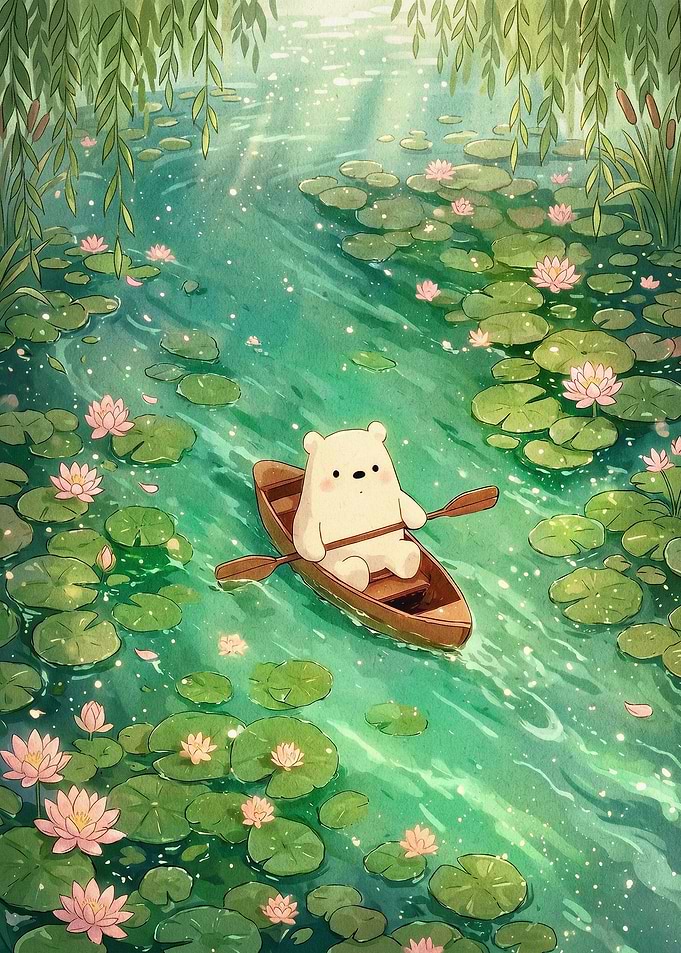 Cute Bear Boating Cozy Anime Art