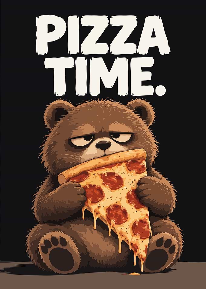 Cute Bear Eating Pepperoni Pizza