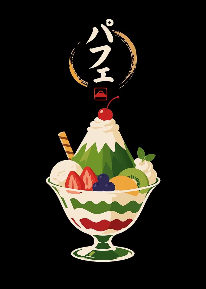 Mount Fuji Fruit Parfait - Japanese Retro Poster