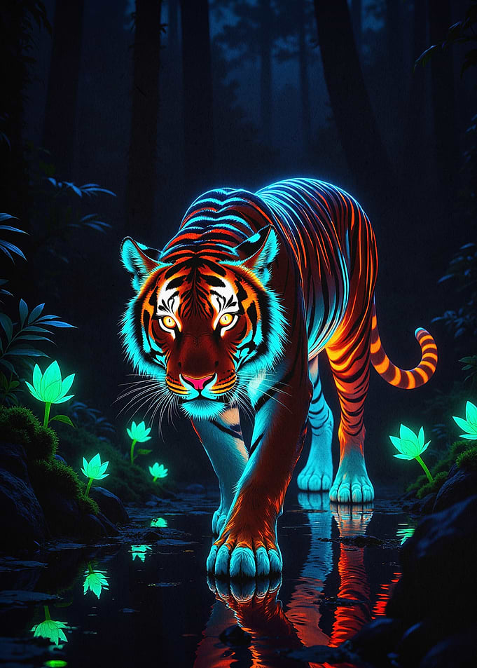 Neon Tiger Glowing Jungle Art Poste