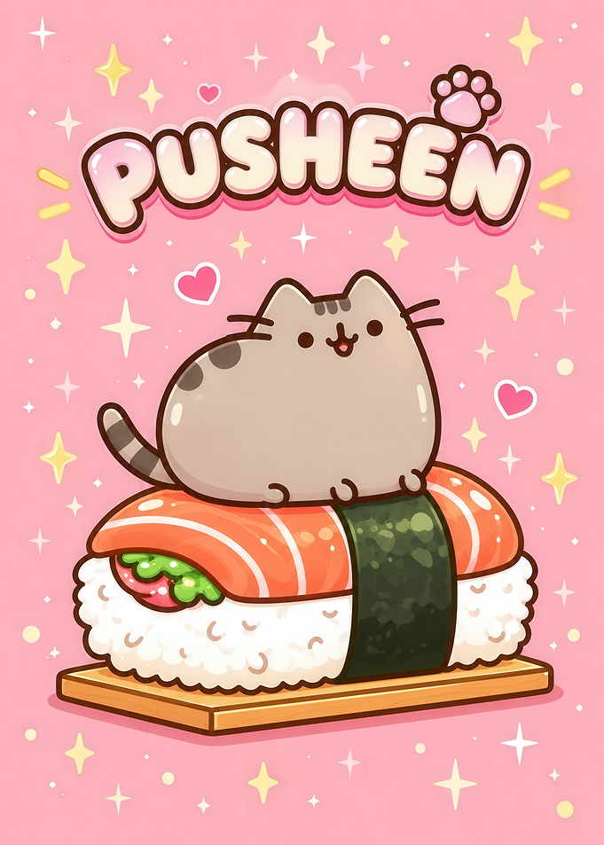 Pusheen Cat Sitting on Sushi