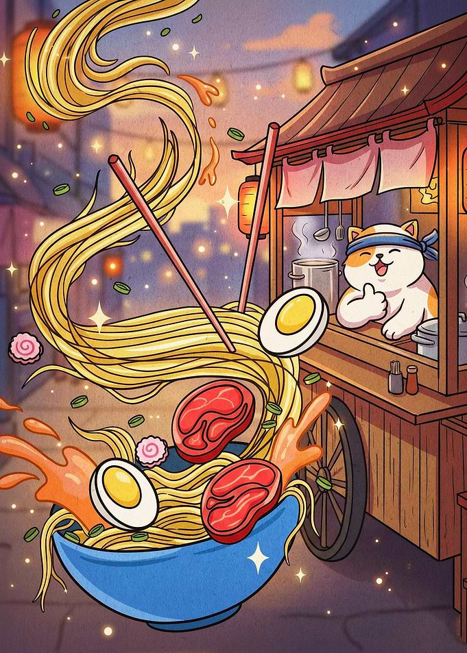 Ramen Cat Food Street Anime Art