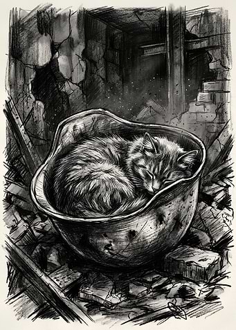 Cat Sleeping in Military Helmet