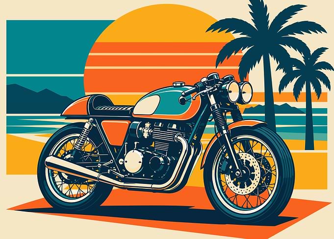 Retro Cafe Racer Motorcycle Sunset Illustration