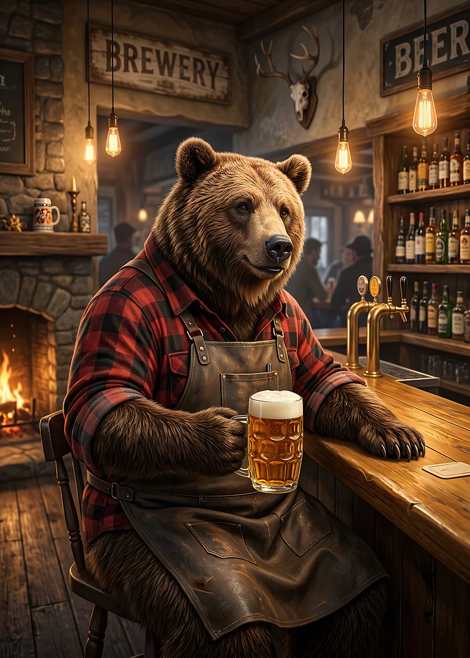Bear Bartender Enjoying a Beer