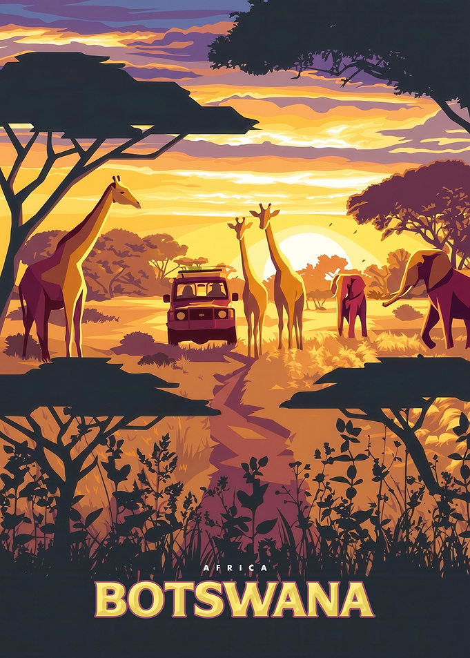 Botswana Africa Safari Travel Poster