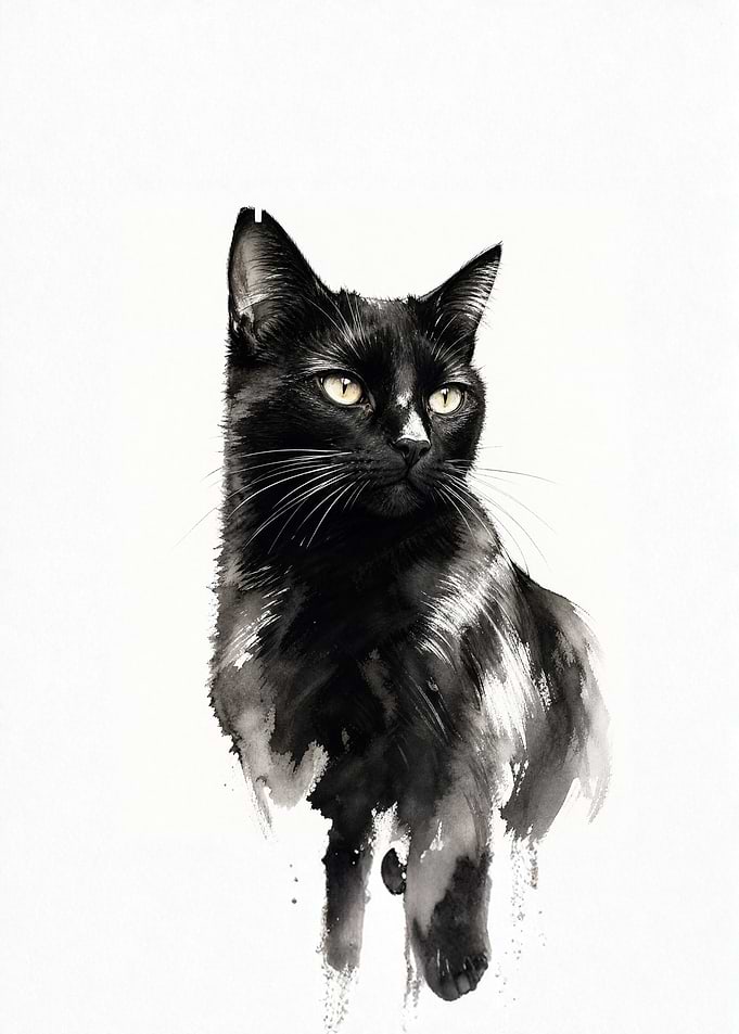 Watercolor Black Cat Portrait