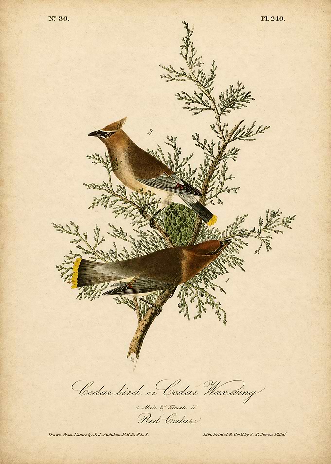 Audubon Cedar Waxwing Vintage Print