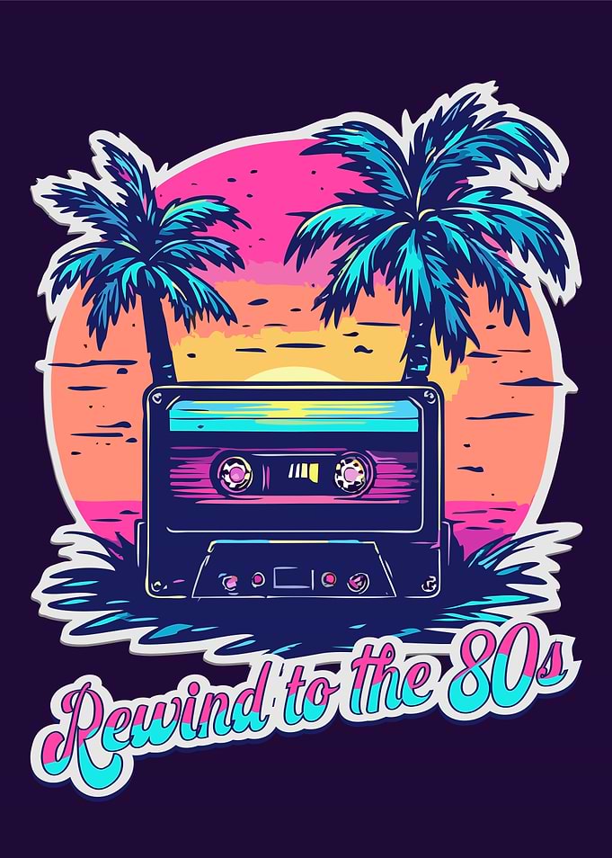 Retro 80s Cassette Tape Sunset Design