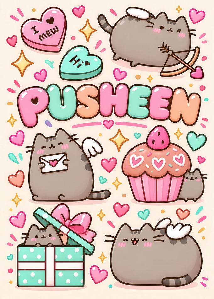 Pusheen Valentine's Day Kawaii Illustration