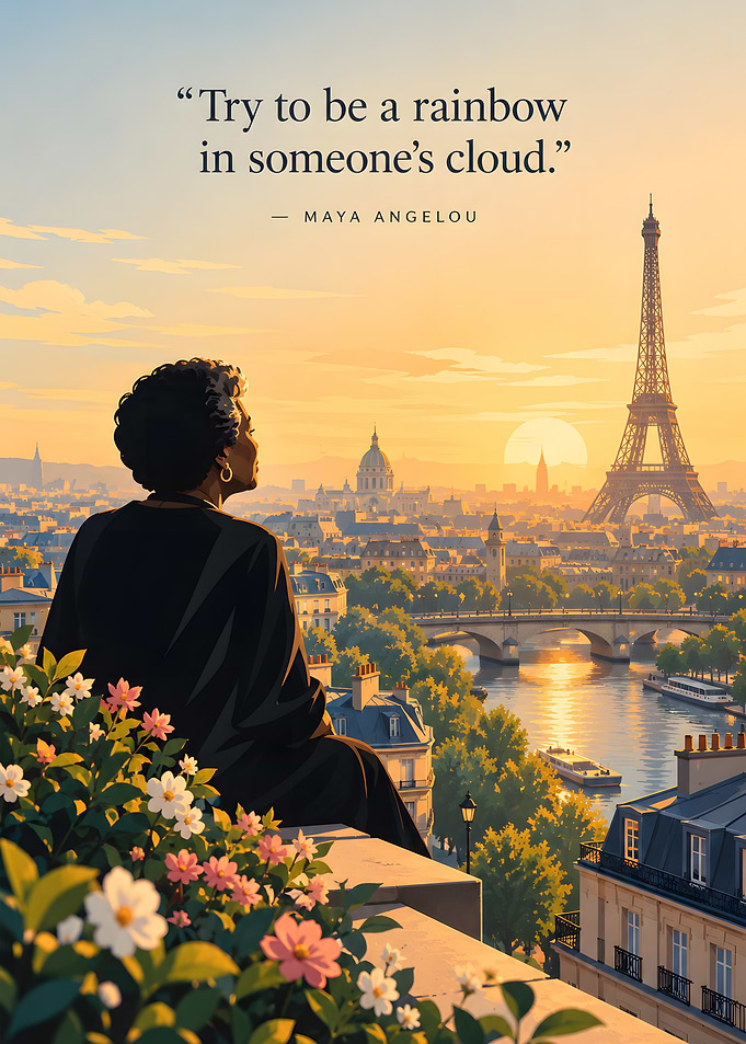 Maya Angelou Paris Sunset Quote Poster